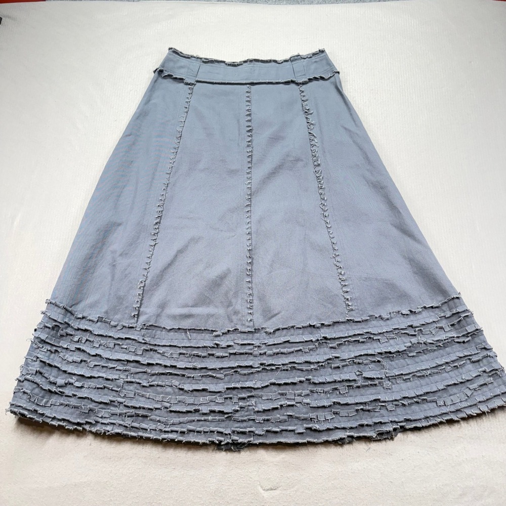 Yuvita Denim Skirt Womens 12 Grey Blue Y2K Raw Hem Utility Cargo Midi Skirt - Picture 2 of 7